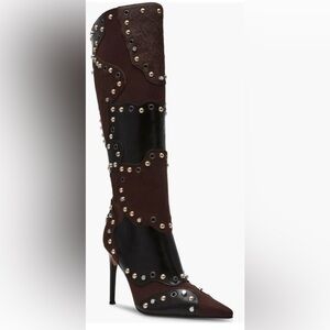 Steve Madden REVIVE Studded Brown Leather Knee-High Heel Boots US 9.5 $270 RARE